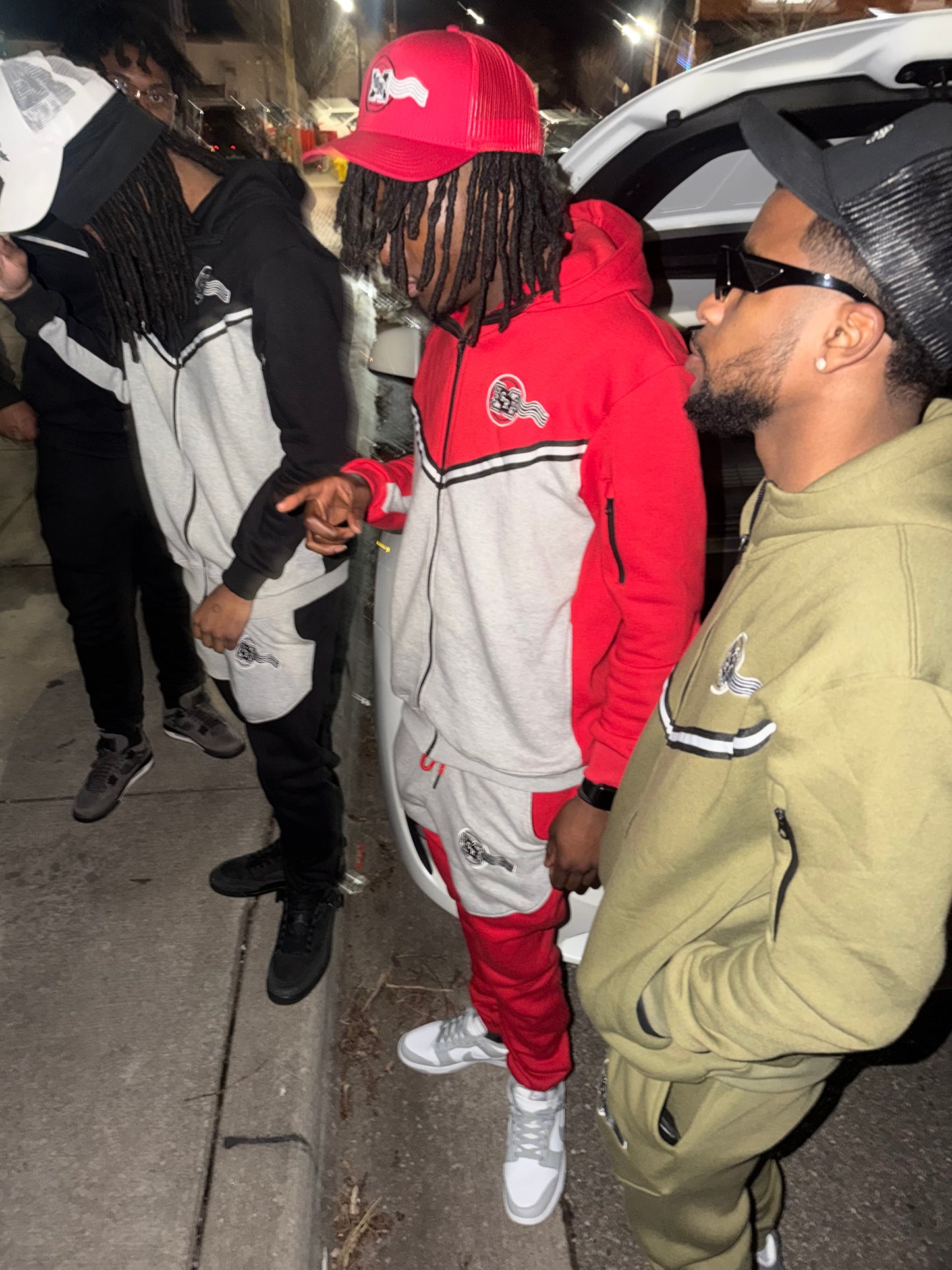 GRM grey and red tech jogging suit