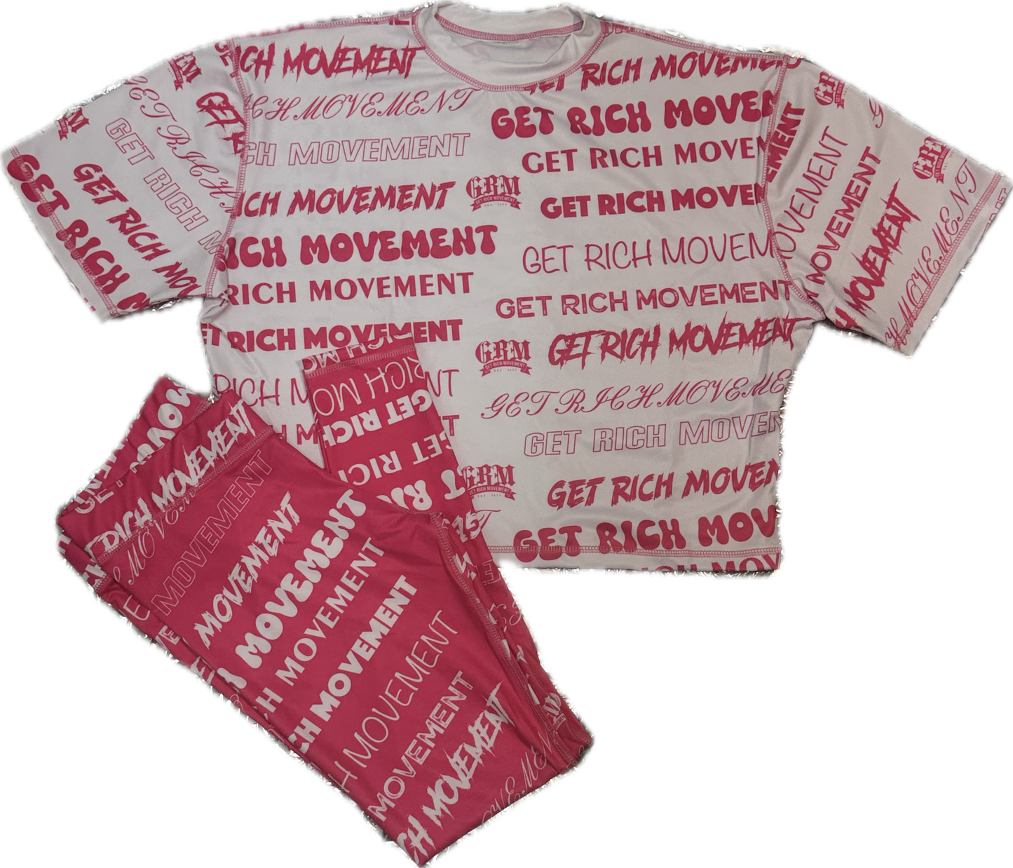 GRM women’s printed leggings two-piece set – white & pink