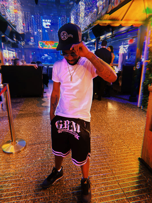 GRM men’s black and white basketball short set