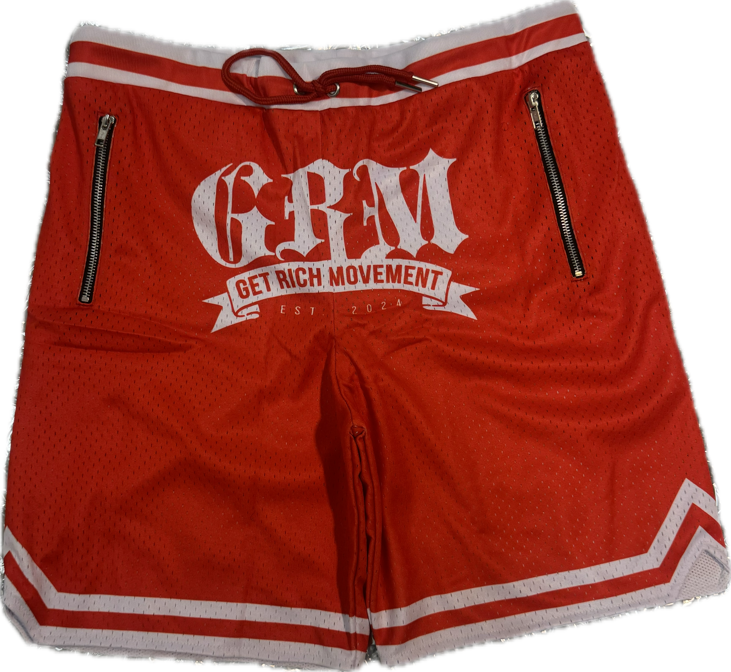 GRM men’s basketball shorts – red & white