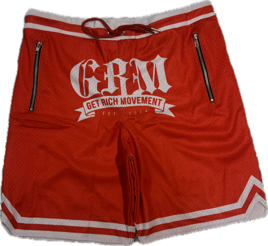 GRM men’s basketball shorts – red & white