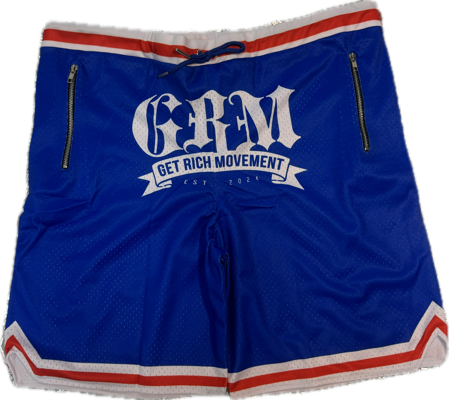 GRM men’s basketball shorts – red & blue