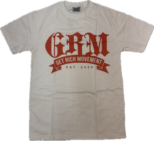 GRM men’s t-shirt – white & orange