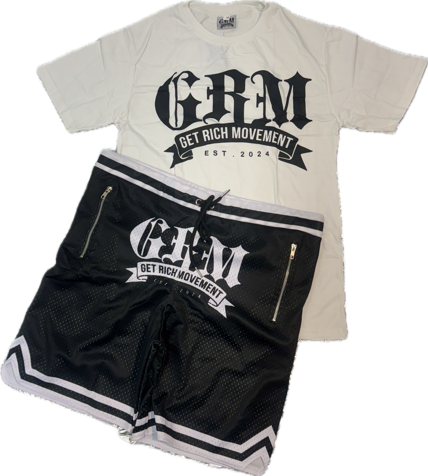 GRM men’s black and white basketball short set