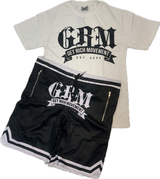 GRM men’s black and white basketball short set