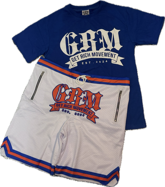 GRM men’s blue and orange Basketball Set