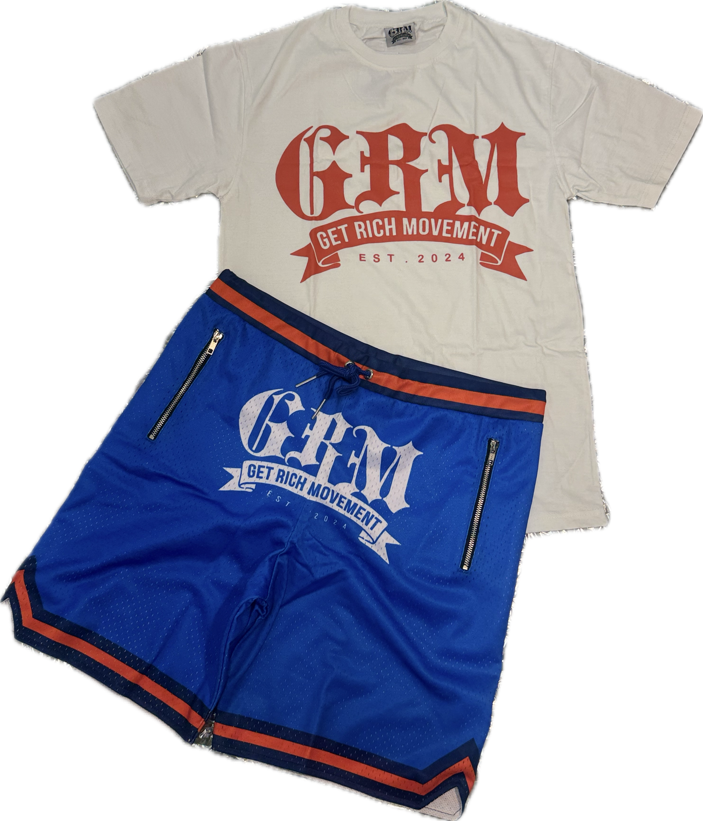 GRM men’s basketball set – white and orange.