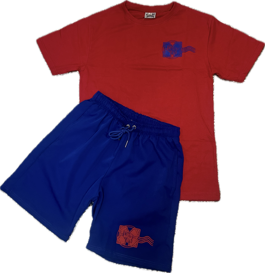 GRM cotton two-piece set – red & blue