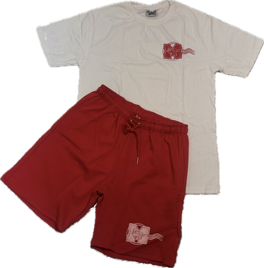 GRM cotton two-piece set – white & red