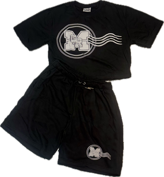 GRM women’s cotton two-piece set – black & white