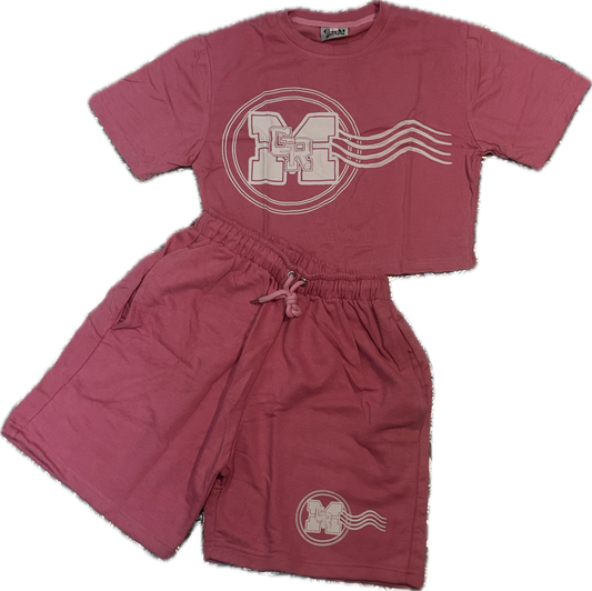 GRM women’s cotton two-piece set – pink & white