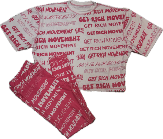 GRM women’s printed leggings two-piece set – white & pink