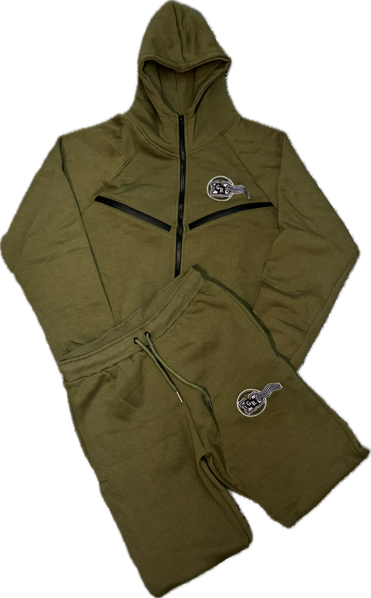 GRM women’s olive green tech-style jogging suit