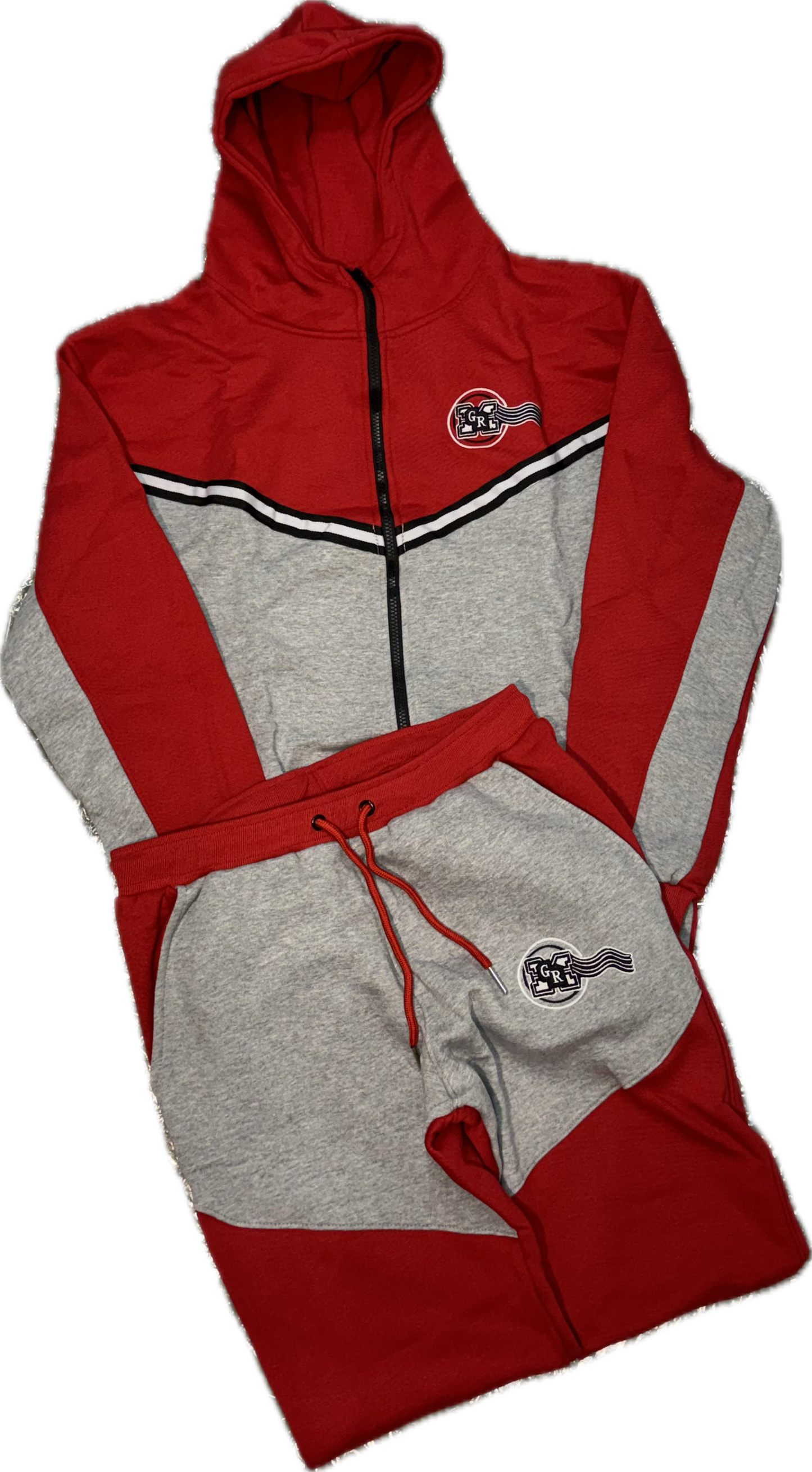 GRM grey and red tech jogging suit